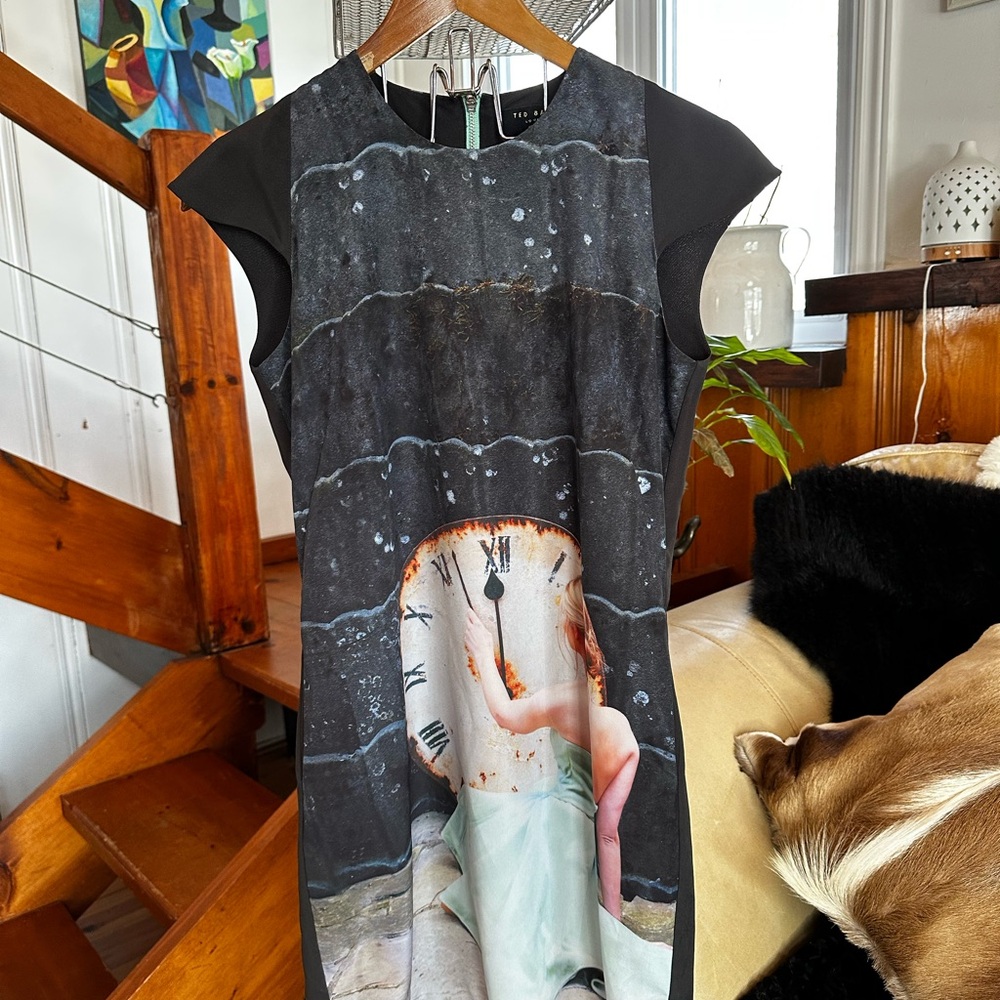 Ted Baker Black Sheath Mini Dress Cap Sleeve Crew Neck
